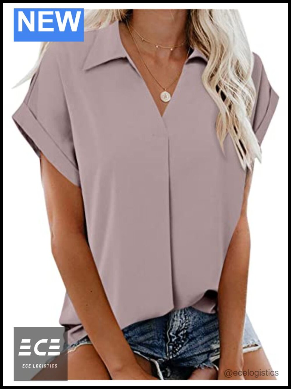 Womens V Neck Short Sleeve Dolman Blouse Work Tunic Top